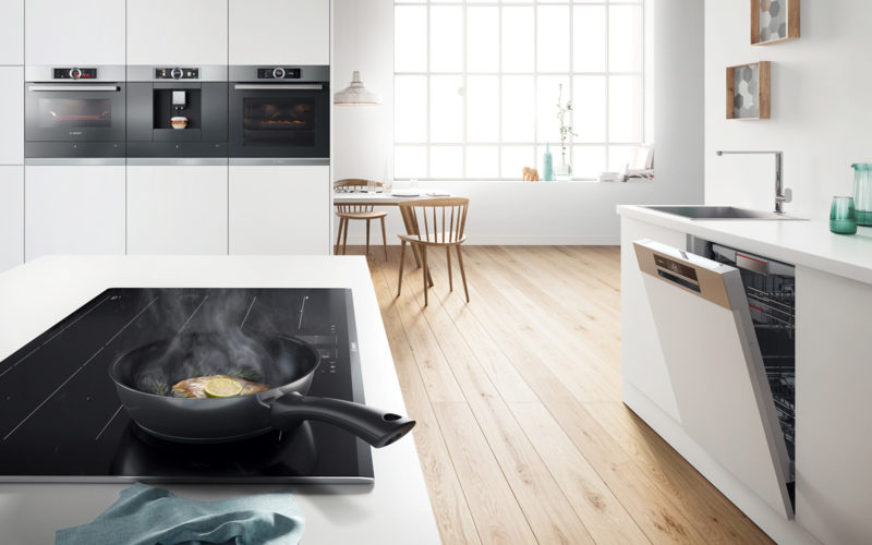 Bosch perfect fry appliances, in a modern white kitchen