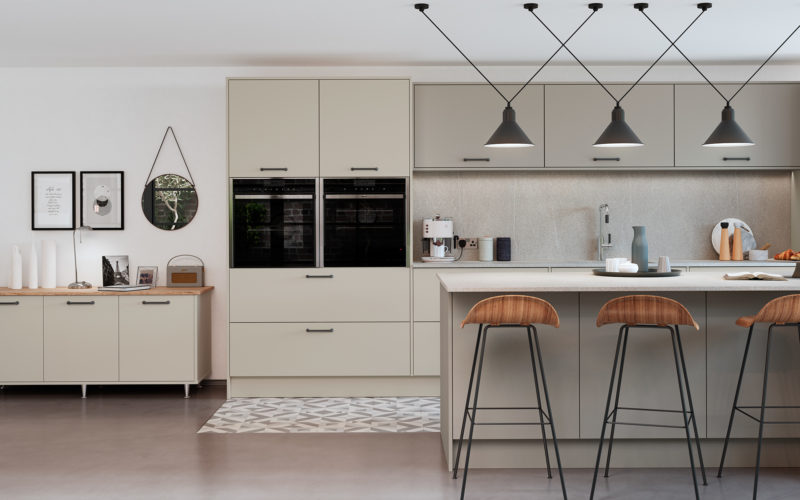 Freestanding stone coloured cabinets and kitchen units