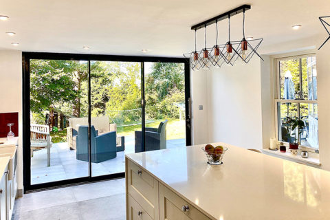 White topped island counter in new kitchen in Ipswich